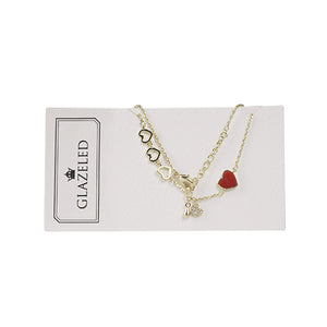 GLAZELED 14K Gold Plated Red Heart Bracelet for Women